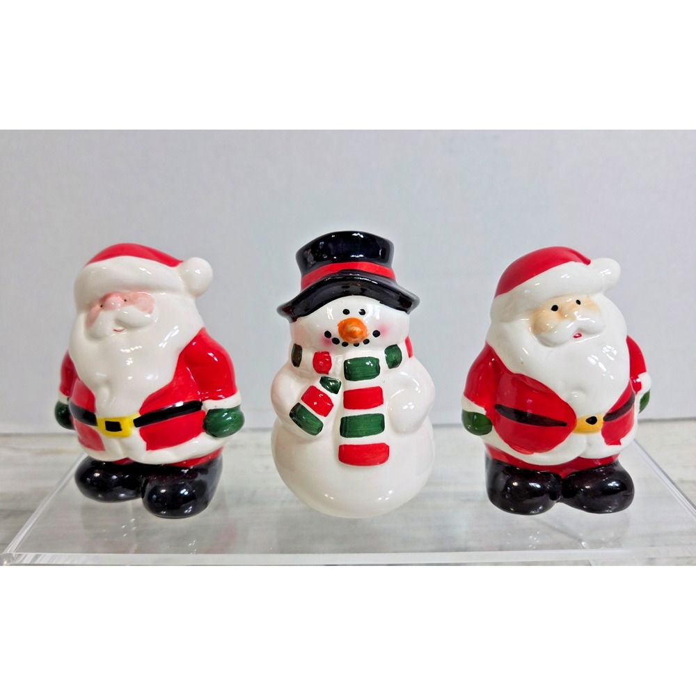 Vintage Ceramic Christmas 3pc Lot Santa Snowman Salt&Pepper Shakers & Toothpick